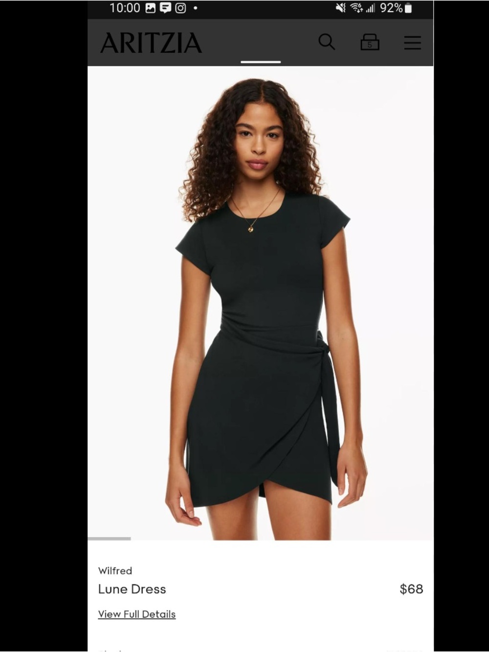 Aritzia Wilfred Black Lune Mini Wrap Dress size small new with tags